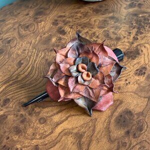 Vintage Leather Flower Hair Clip Barrette Multi Color Autumn Hippie Boho